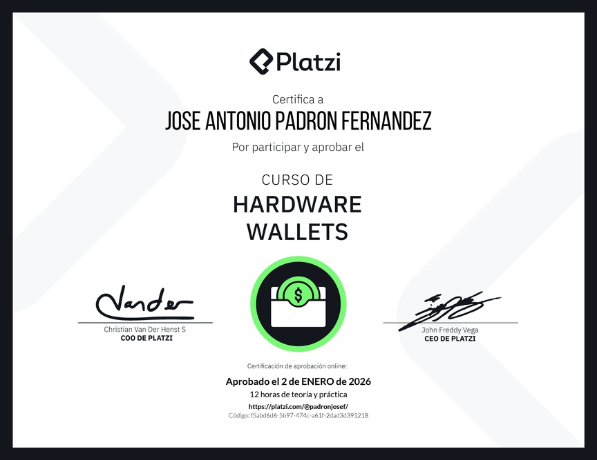 Diploma del Curso de Hardware Wallets