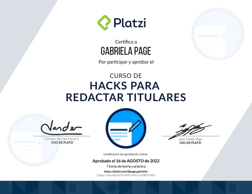 Diploma del Curso de Hacks para Redactar Titulares