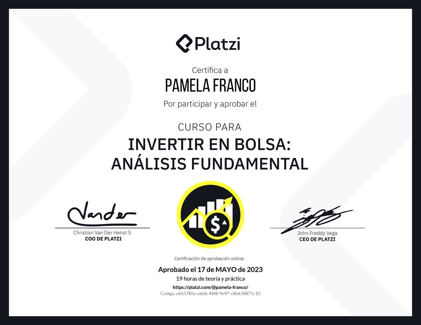 Diploma del Curso para Invertir en Bolsa: Análisis Fundamental