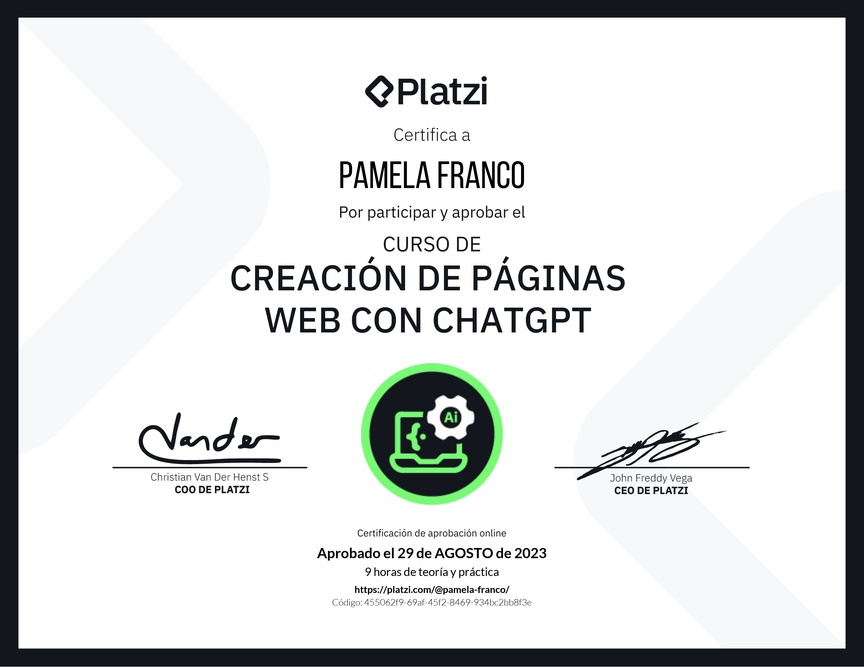 Diploma del Curso de Creación de Páginas Web con ChatGPT