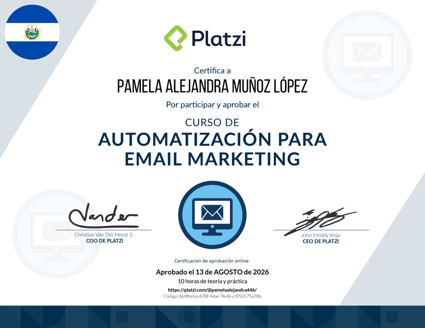 Diploma del Curso de Automatización en Campañas de E-Mail Marketing