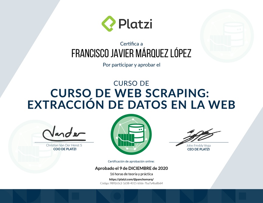 Diploma del Curso de Web Scraping: Extracción de Datos en la Web