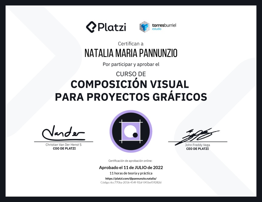 Diploma del Curso de Composición Visual para Proyectos Gráficos