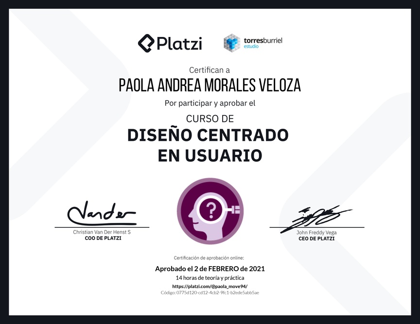 Diploma del Curso de Diseño Centrado en Usuario