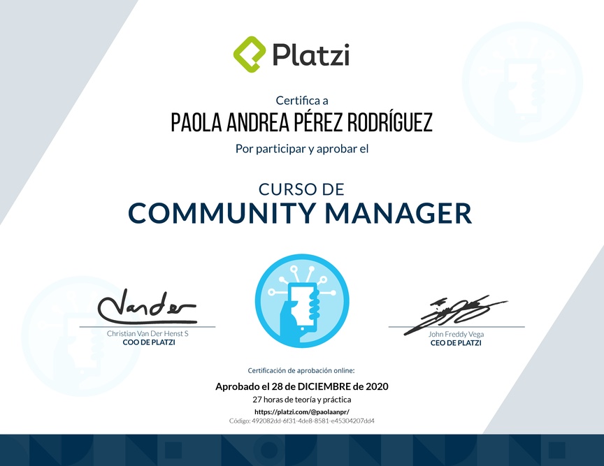 Diploma del Curso de Community Manager (2018)