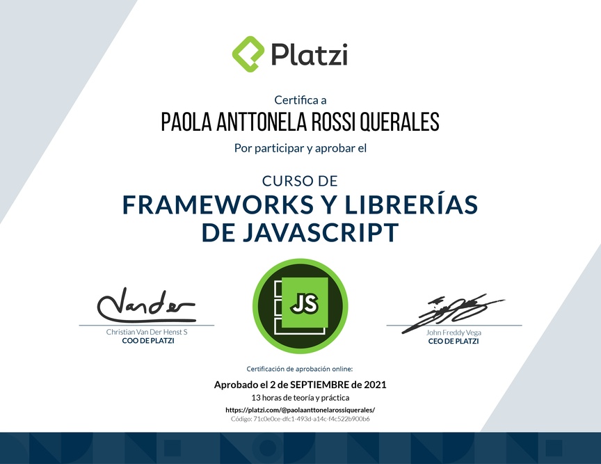 Diploma del Curso de Frameworks y Librerías de JavaScript