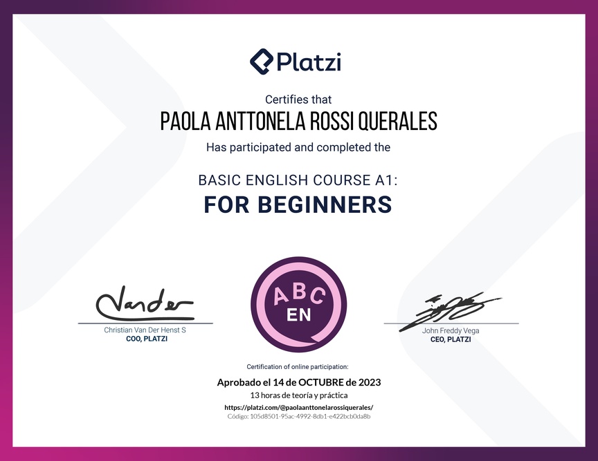 Diploma del Curso de Inglés Básico para Principiantes - (2022)