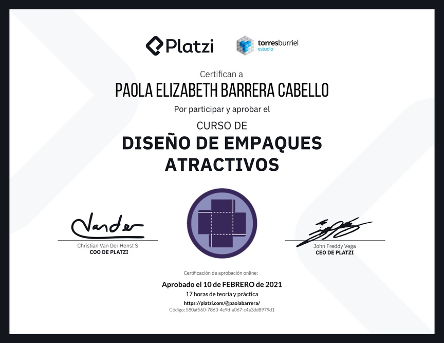 Diploma del Curso de Diseño de Empaques Atractivos