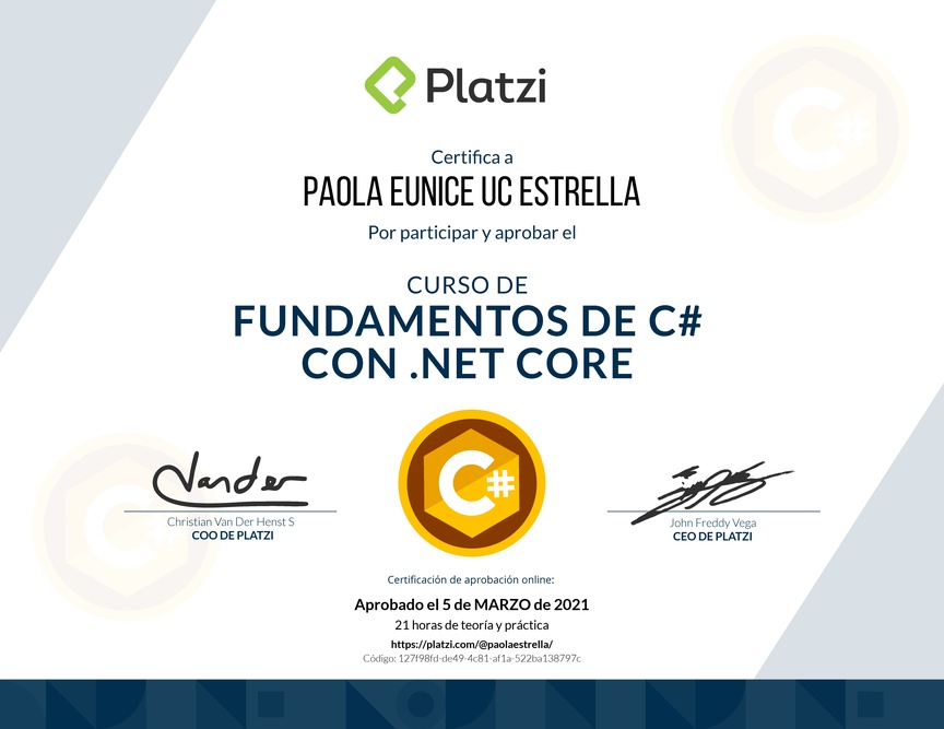 Diploma de Fundamentos de C# con NET Core 2.1