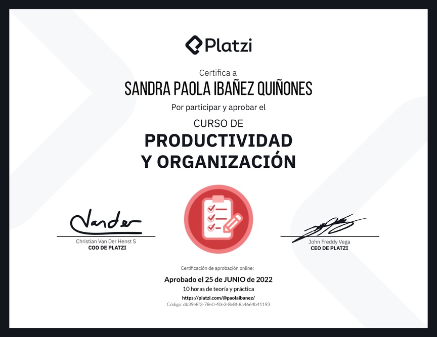 Diploma del Curso de Productividad y Organización