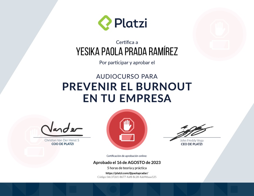 Diploma de Audiocurso para Prevenir el Burnout en tu Empresa