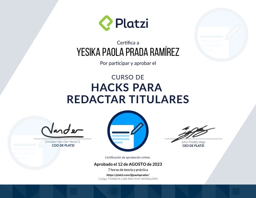 Diploma del Curso de Hacks para Redactar Titulares