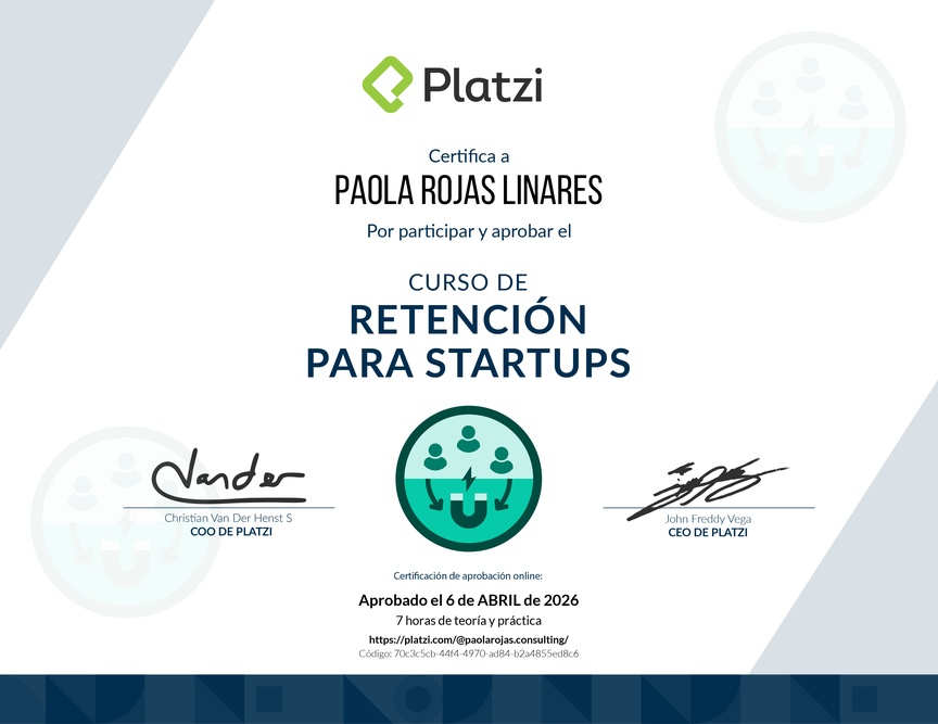 Diploma del Curso de Retención para Startups