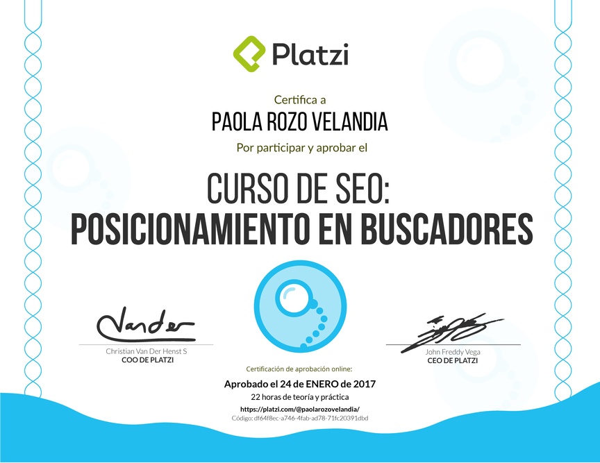 Diploma del Curso de SEO: Posicionamiento en buscadores 2016