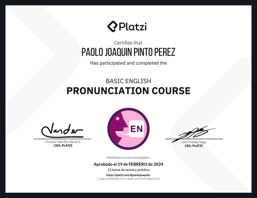 Diploma del Curso Básico de Pronunciación en Inglés