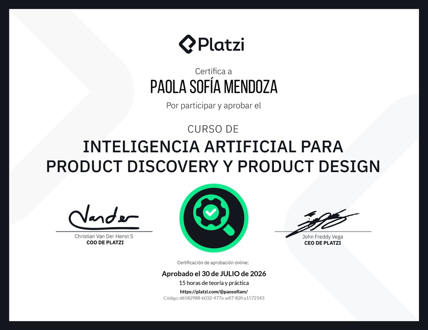 Diploma del Curso de Inteligencia Artificial para Product Discovery y Product Design: Herramientas y Técnicas