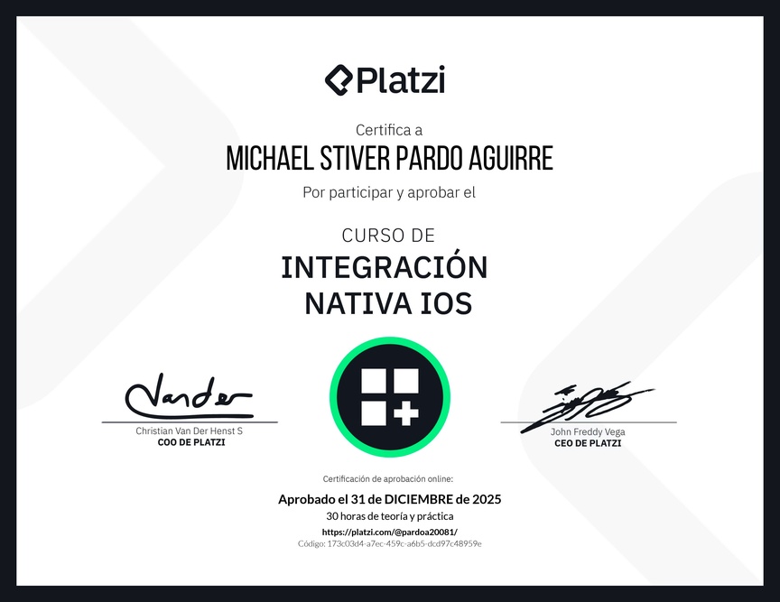 Diploma del Curso de Integración Nativa iOS