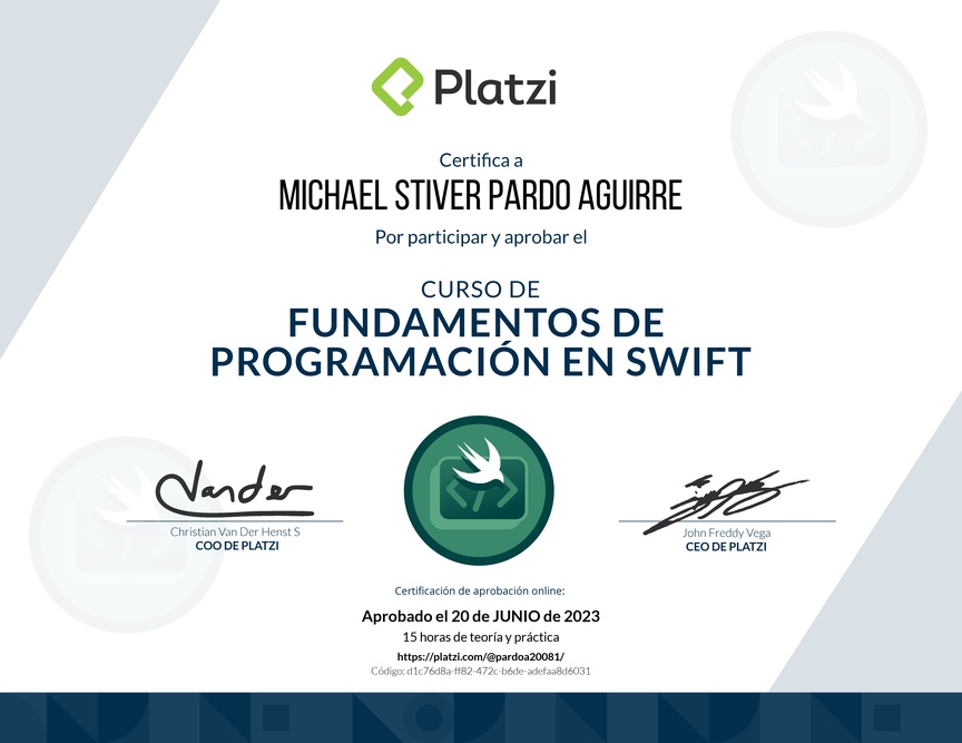 Diploma del Curso de Introducción a Swift (2019)