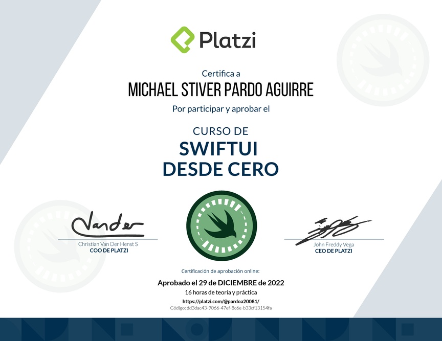 Diploma del Curso de SwiftUI desde Cero (2021)
