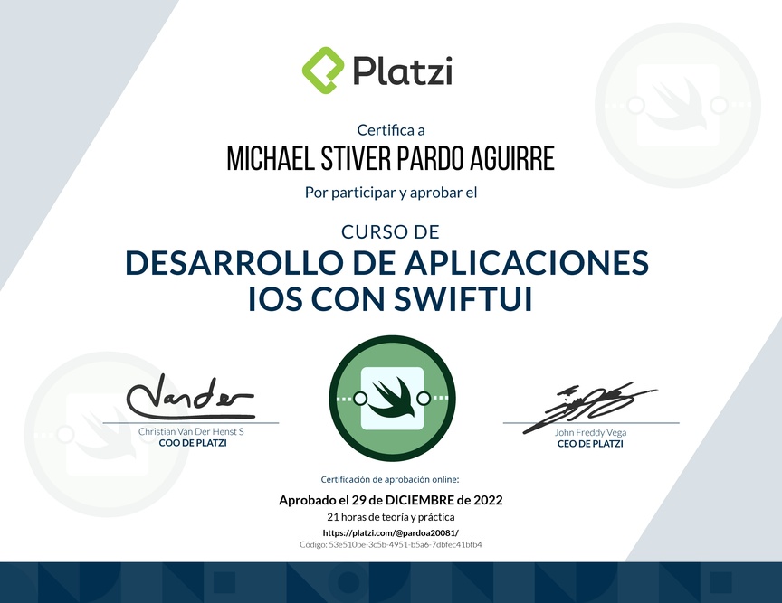 Diploma del Curso de Desarrollo de Aplicaciones iOS con SwiftUI