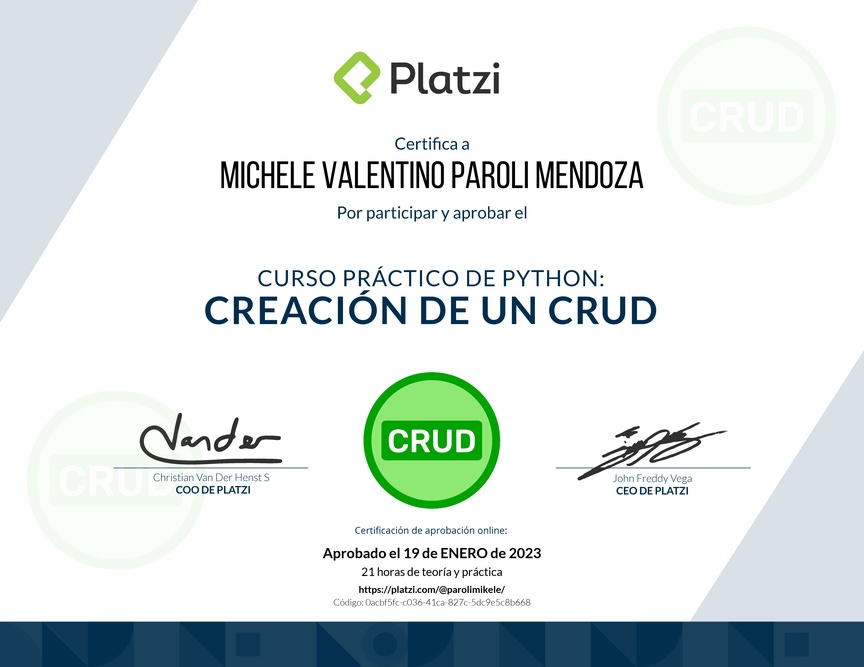 Diploma del Curso Práctico de Python: Creación de un CRUD