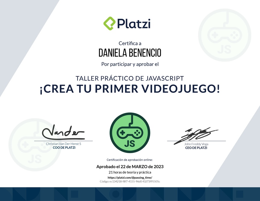 Diploma de Taller Práctico de JavaScript: ¡Crea tu Primer Videojuego!