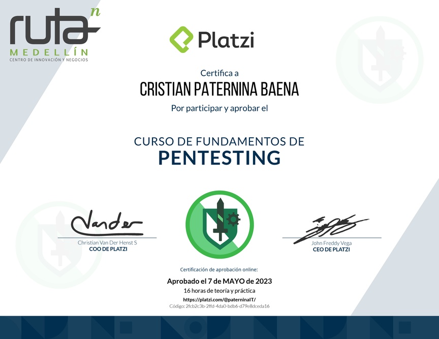 Diploma del Curso de Fundamentos de Pentesting
