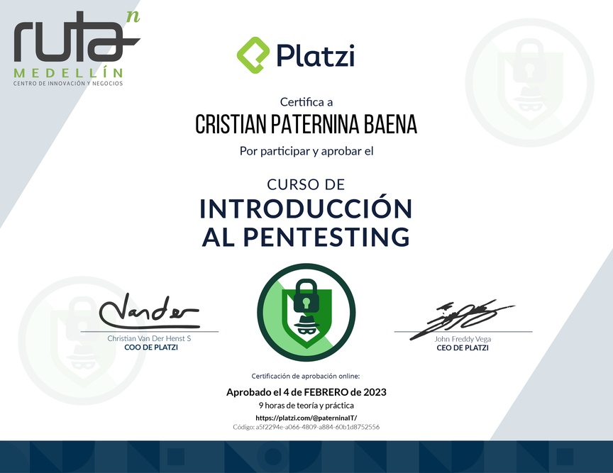 Diploma del Curso de Introducción al Pentesting
