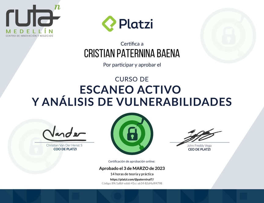 Diploma del Curso de Escaneo Activo y Análisis de Vulnerabilidades