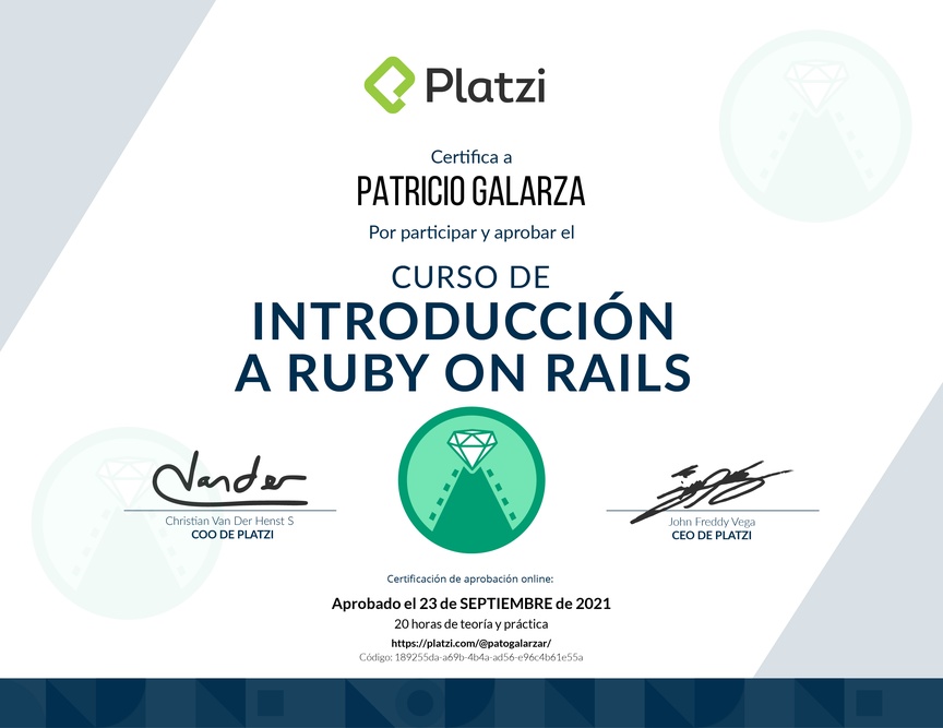 Diploma del Curso de Introducción a Ruby on Rails