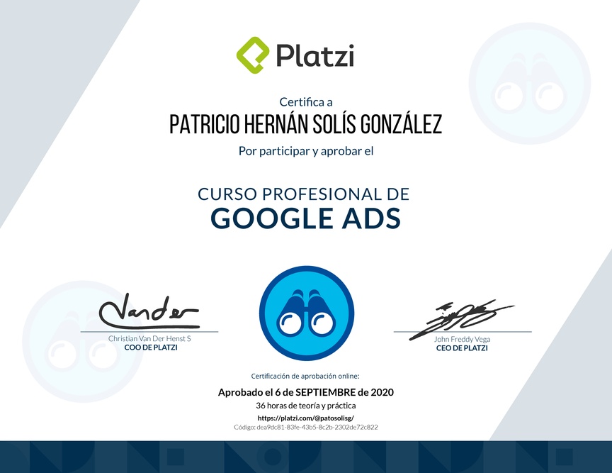 Diploma del Curso Profesional de Google Ads
