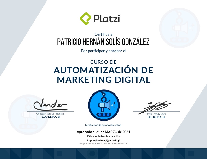 Diploma del Curso de Automatización de Marketing Digital