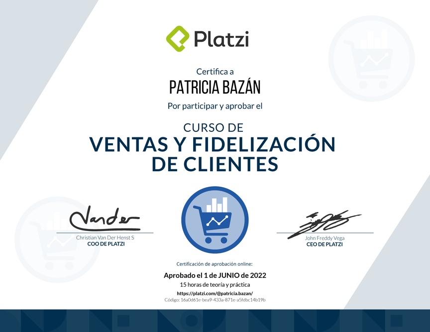 Diploma del Curso de Ventas y Fidelización de Clientes con Buyer Journey