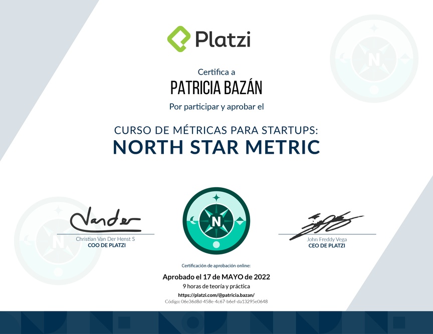 Diploma del Curso de Métricas para Startups en Etapa Temprana