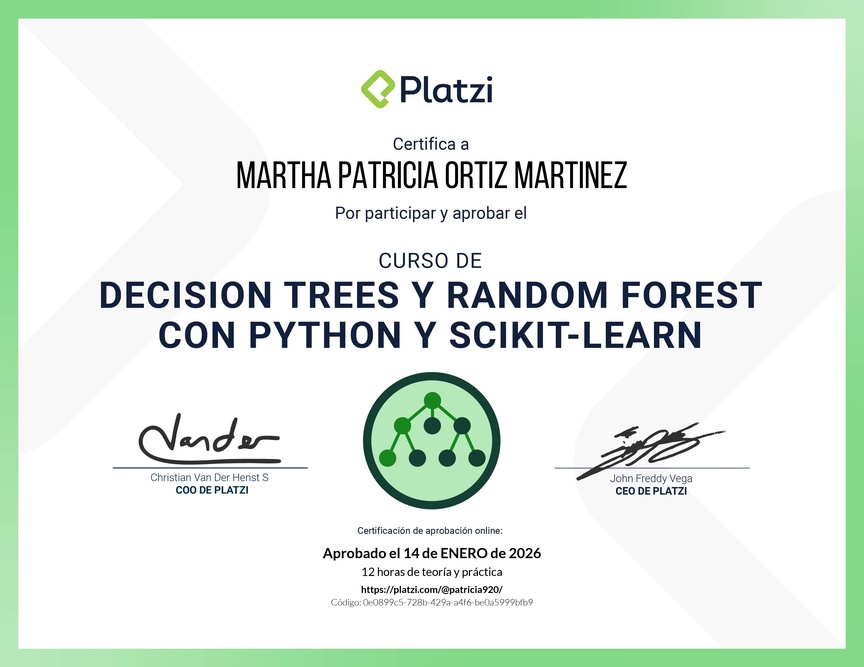 Diploma del Curso de Decision Trees y Random Forest con Python y scikit-learn