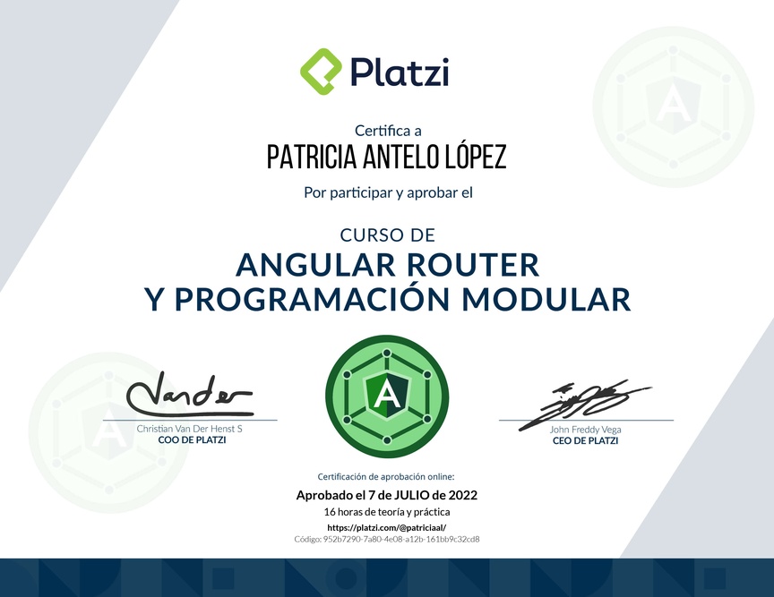 Diploma del Curso de Angular Router: Lazy Loading y Programación Modular