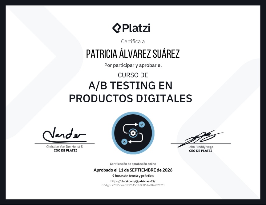 Diploma del Curso de A/B Testing en Productos Digitales