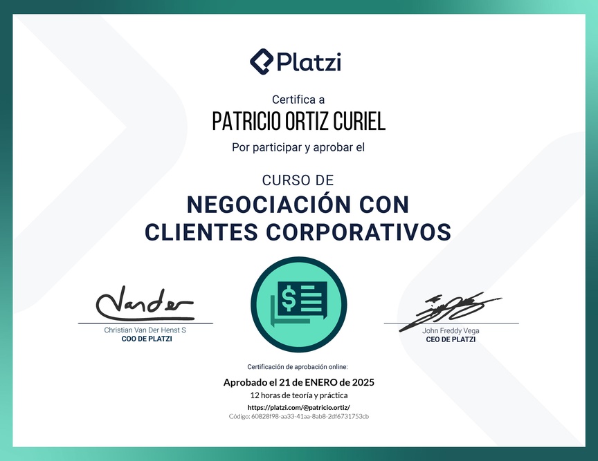Diploma del Curso para Negociar con Clientes Corporativos