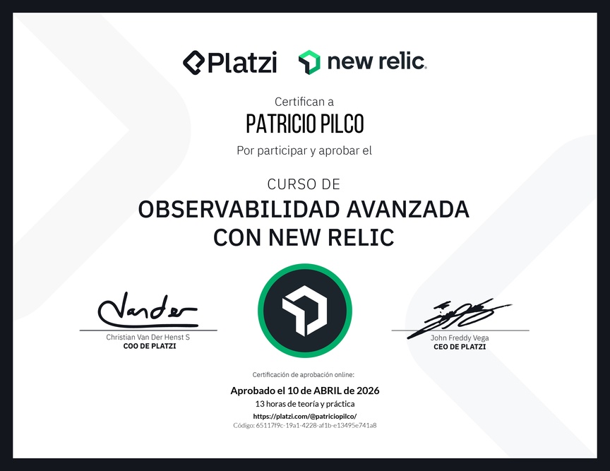 Diploma del Curso de Observabilidad Avanzada con New Relic