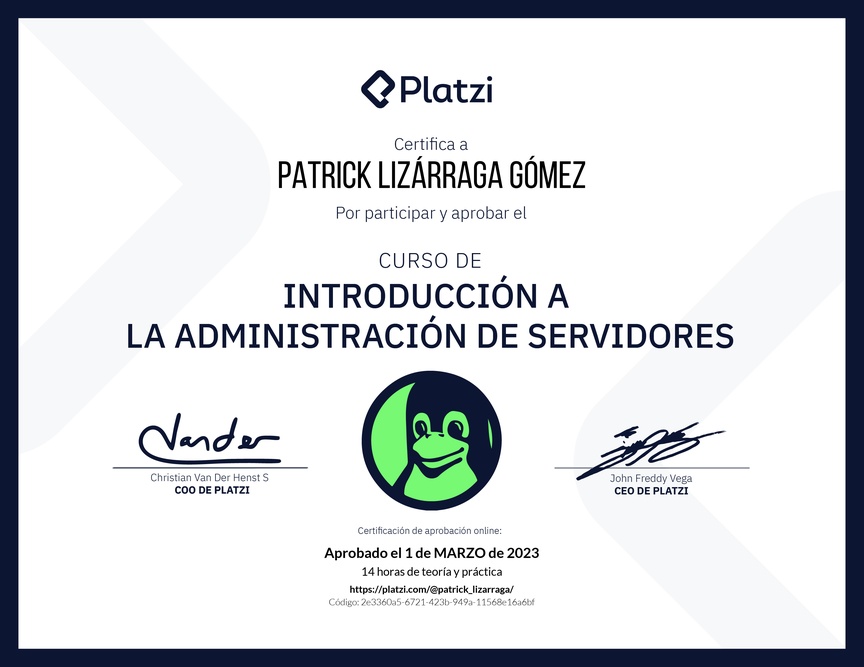 Diploma del Curso de Introducción a la Administración de Servidores Linux