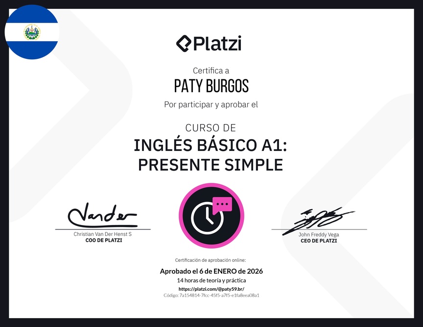 Diploma del Curso de Inglés Básico A1: Presente Simple