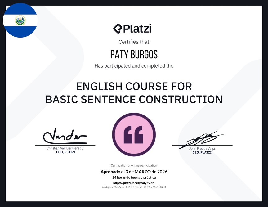 Diploma del Curso de Construcción de Oraciones en Inglés