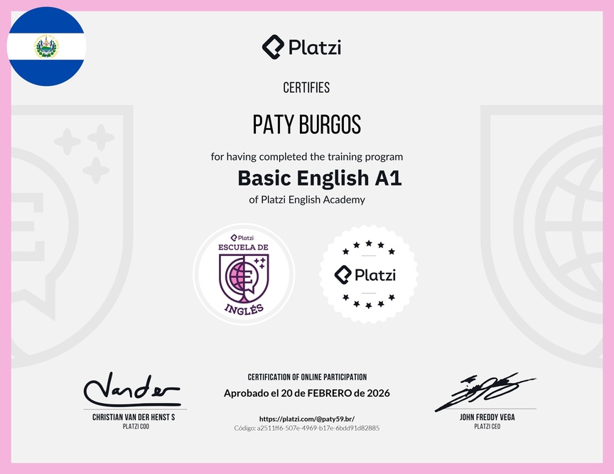 Diploma de la Ruta de Aprendizaje de Inglés Básico A1