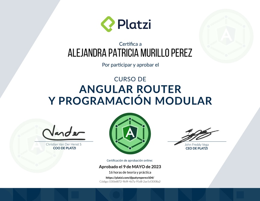 Diploma del Curso de Angular Router: Lazy Loading y Programación Modular