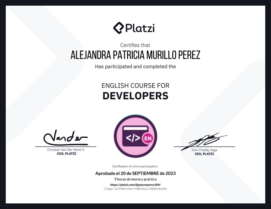 Diploma del Curso de Inglés para Programadores