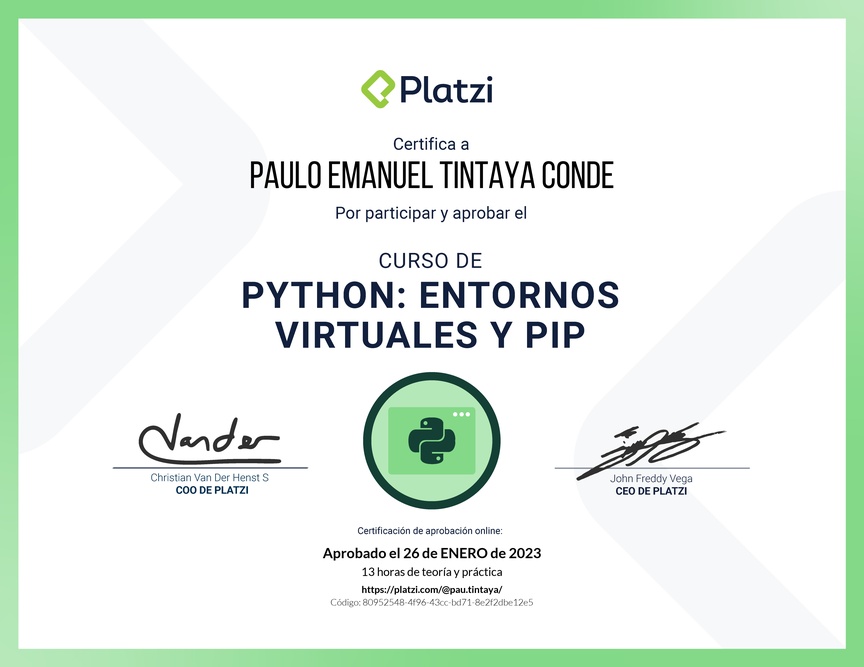 Diploma del Curso de Python: PIP y Entornos Virtuales
