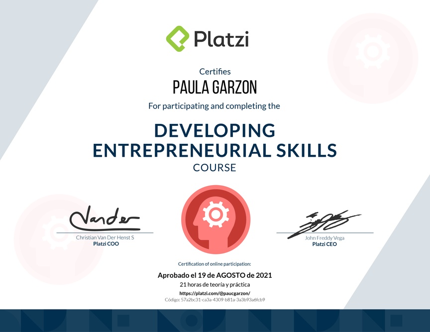 Diploma del Curso de Innovación para Emprendimiento