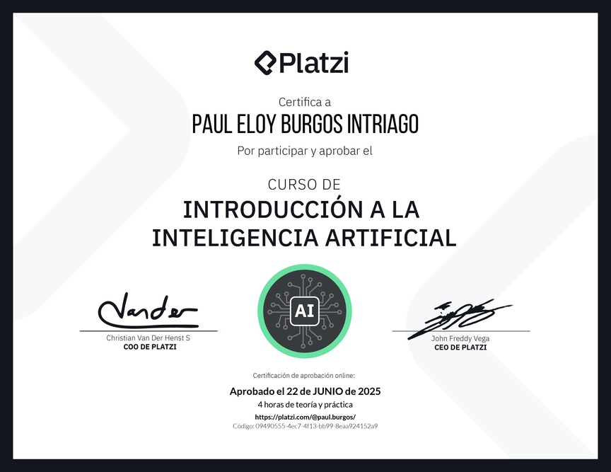 Diploma del Curso Gratis de Introducción a la Inteligencia Artificial