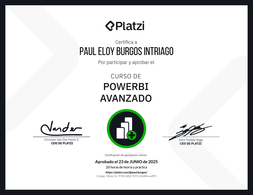 Diploma del Curso PowerBI Avanzado