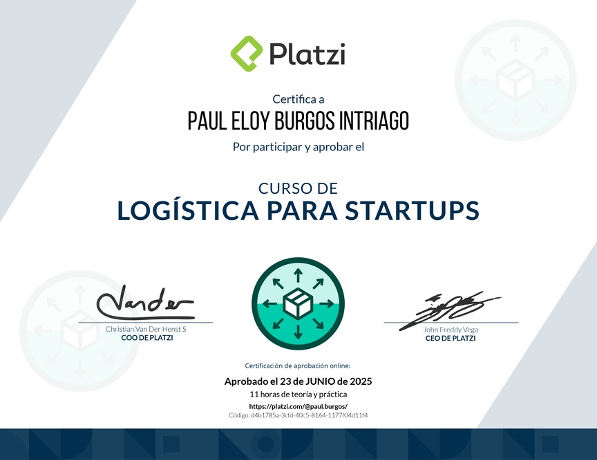 Diploma del Curso de Logística para Startups